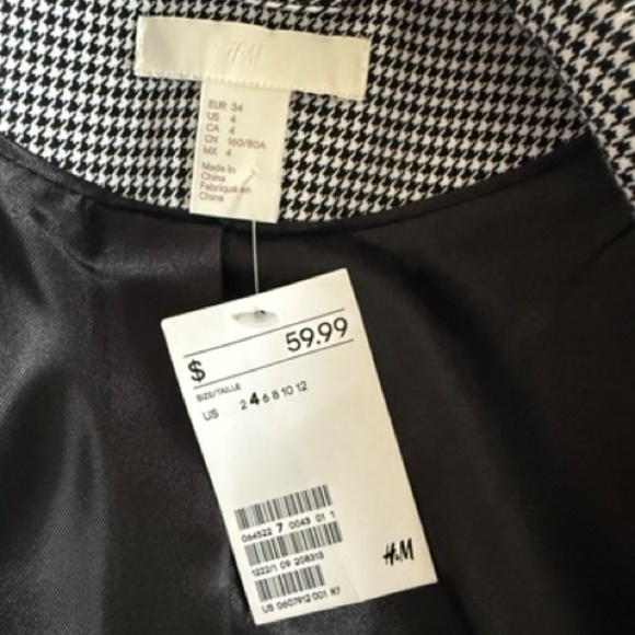 H&M Houndstooth Blazer US 4 Black and White Career Business Casual NWT - Picture 5 of 7